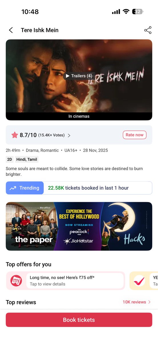 New peak hour for dhanush movie

#TereIshkMein