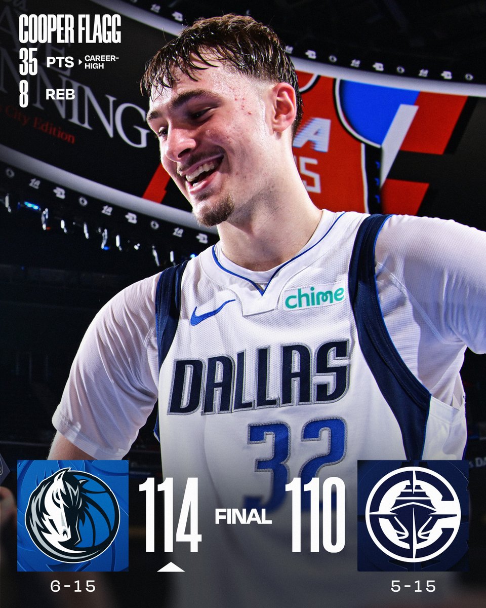 🏀 SATURDAY'S FINAL SCORES 🏀

Cooper Flagg becomes the youngest player ever in NBA history to drop 35+ points as the @dallasmavs outlast the Clippers on the road!

Klay Thompson: 23 PTS (17 in 4Q), 6 3PM
Kawhi Leonard: 30 PTS, 8 REB 
James Harden: 29 PTS, 11 AST, 8 REB  