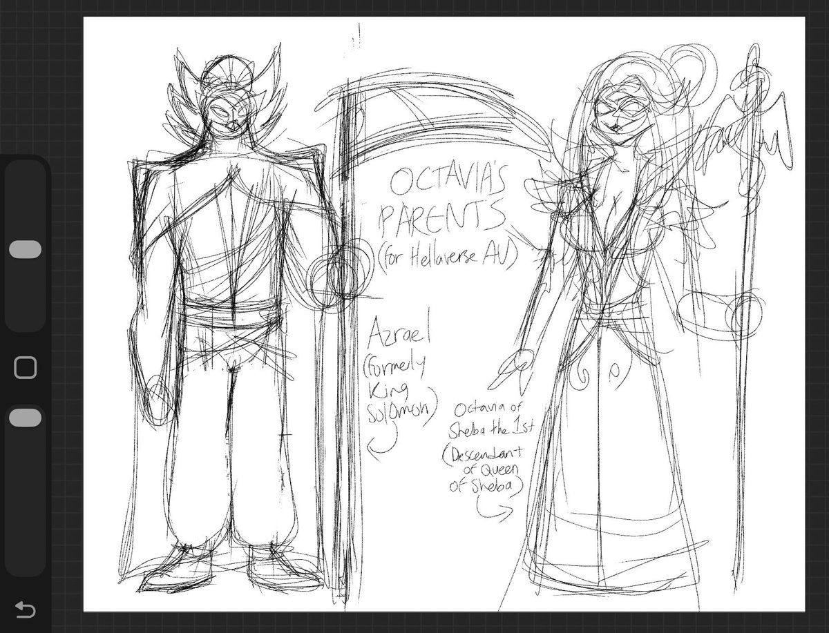 Fuck it, here's a VERY rough sketch of Via's parents for my AU

And yes, I used paimon's design from Helluva for Azareal/King Solomon for my AU lol