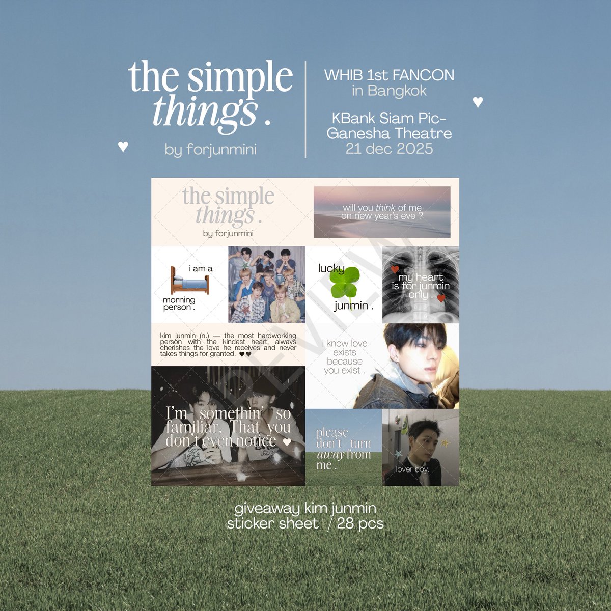 forjunmini's tweet image. please kindly rt ! ♡
giveaway — whib 1st fancon in bkk

( kim junmin sticker sheet / 28 pcs )
location : kbank siam pic-ganesha theatre
date : 21 dec | time : tba — 🪽

#AnD_NewChapter_IN_BANGKOK
#WHIB_1stFanconinBKK