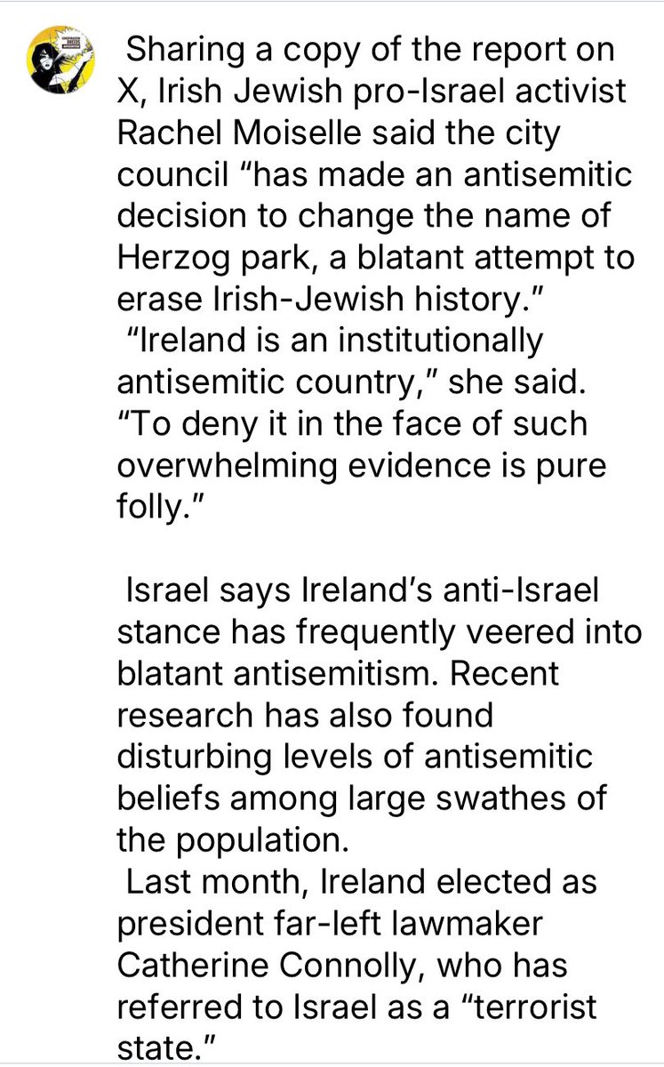 glykosymoritis's tweet image. The Dublin city council is set to vote to rename a park named after Israel’s Irish-born sixth president, Chaim Herzog, following a campaign by anti-Israel groups amid a swell in anti-Israel sentiment in #Ireland since the October 7… timesofisrael.com/dublin-city-co… #antisemitism