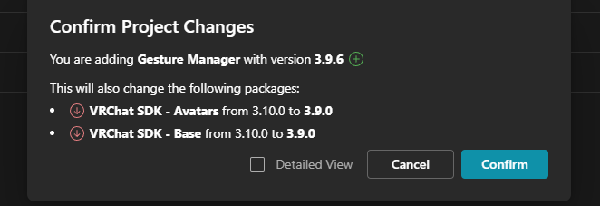 _TohruDragon_'s tweet image. in the vcc app the base, avatar, and gesture manager seem to be broken, they won&apos;t cooperate with each other for some reason and nothing is currently working in play mode, when i try to make sure everything is up to date, i get these popups