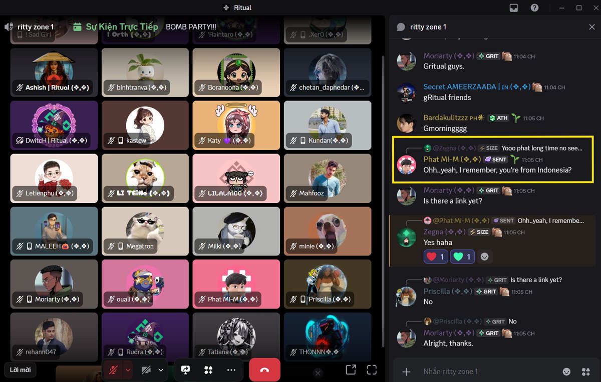 Phat8Web3's tweet image. Yesterday, I participated in game Bomb Party: Keyboard Panic Edition at Ritual Discord.

⏰Time: 11:00 PM (UTC+7) || November 29, 2025
📍Venue: Ritty zone 1
🪩Web: jklm.fun/SWCX
📲DC Nickname: Phat MI-M
📲DC Username: trandinh.phat

@ritualfnd @RitualVietnam @ritualnet