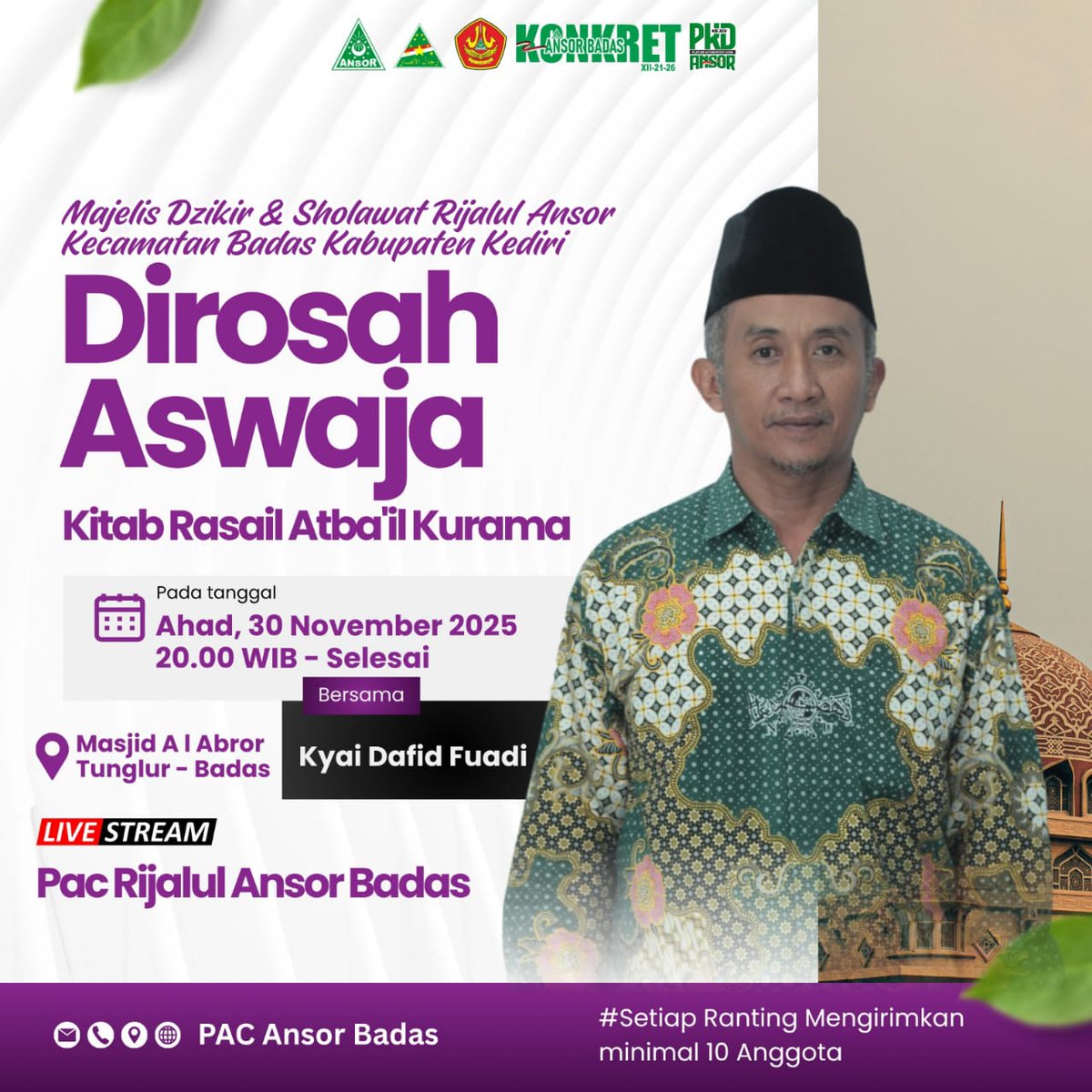DafidFuadi's tweet photo. Dirosah Aswaja Rutin Setiap Malam Senin, Ahad Legi malam Senin Pahing, 10 Jumadal Akhirah 1447 H/30 November 2025 M di Masjid Al Abror Dusun Sembung, Desa Tunglur, Kec. Badas, Kab. Kediri 
#dirasahaswaja #dirosahaswaja https://t.co/8r1v8ubqs6