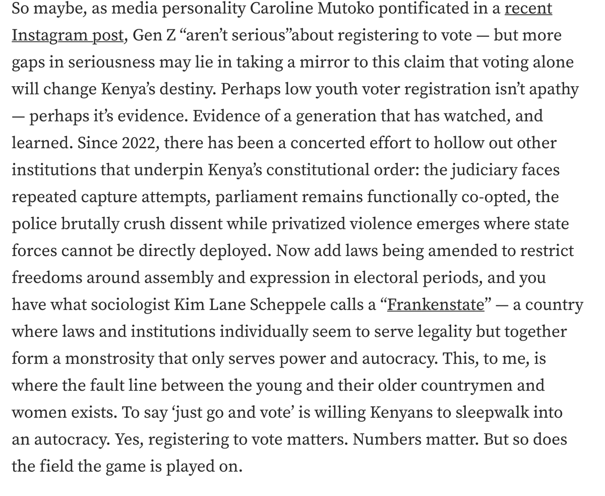 Its not just the goons (privatising violence is very common with autocracies)  - its the not so subtle changes in law, a moribund parliament, pressure on the judiciary that tells you the direction in which the country is headed. medium.com/@johnanamu/its…
