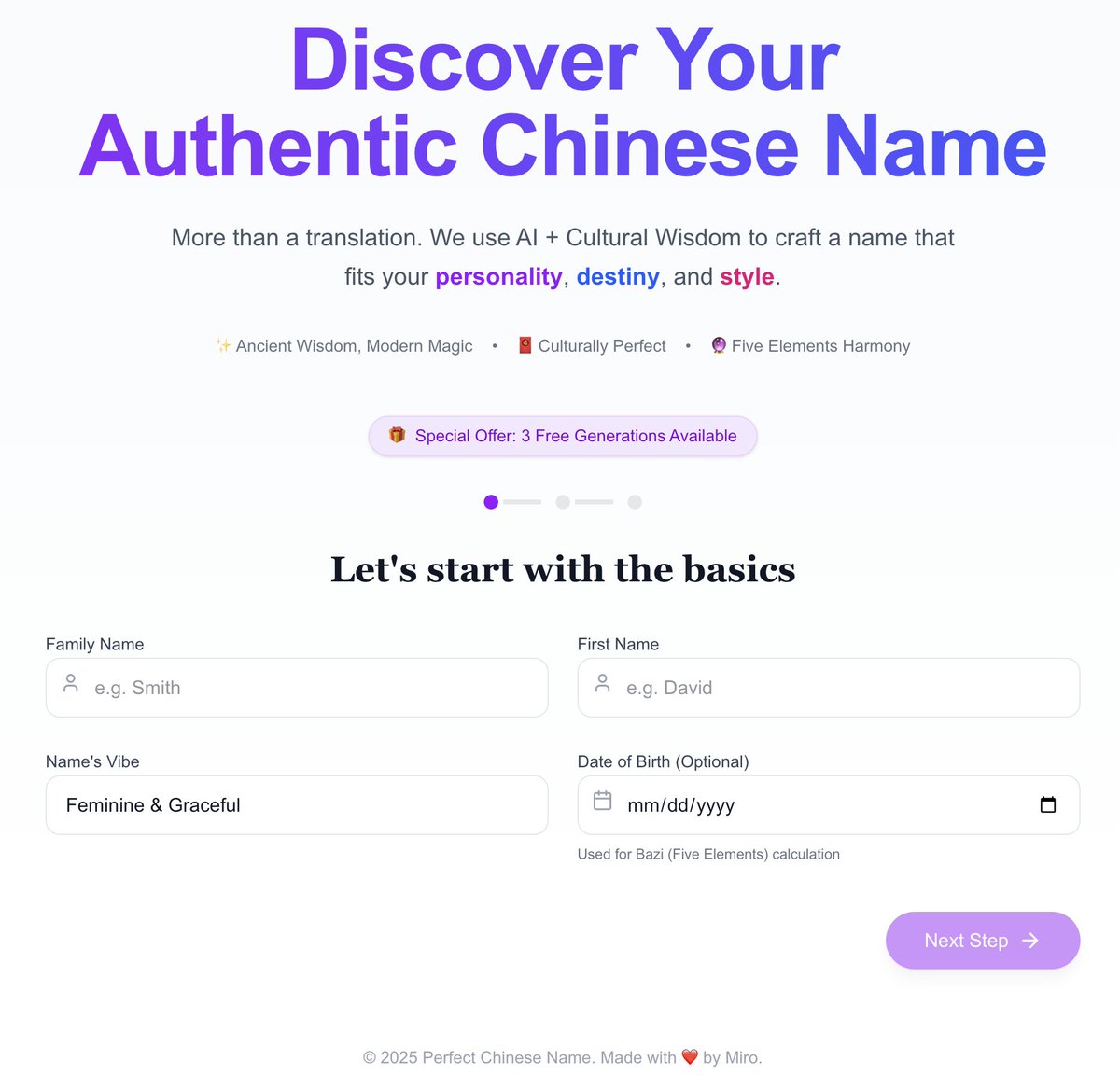 learnWithMiro's tweet image. A tiny app that generates Chinese names — not random ones, but names deeply rooted in Bazi (Eight Characters) &amp;amp; Five Elements, perfectly balanced for meaning, luck, pronunciation, and your unique energy.
Still polishing the final details before launch. Happy to share it soon 🍀