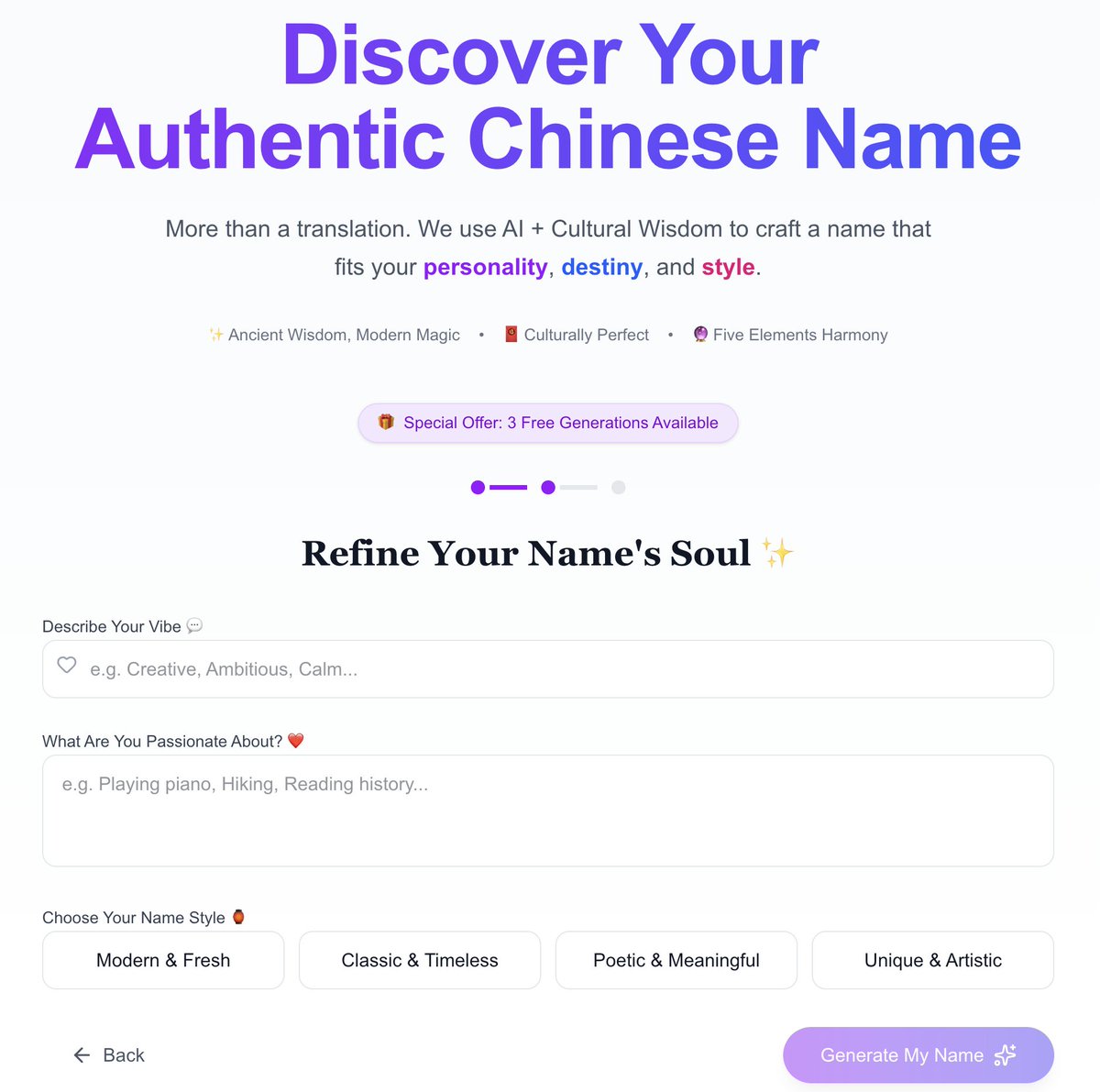 learnWithMiro's tweet image. A tiny app that generates Chinese names — not random ones, but names deeply rooted in Bazi (Eight Characters) &amp;amp; Five Elements, perfectly balanced for meaning, luck, pronunciation, and your unique energy.
Still polishing the final details before launch. Happy to share it soon 🍀