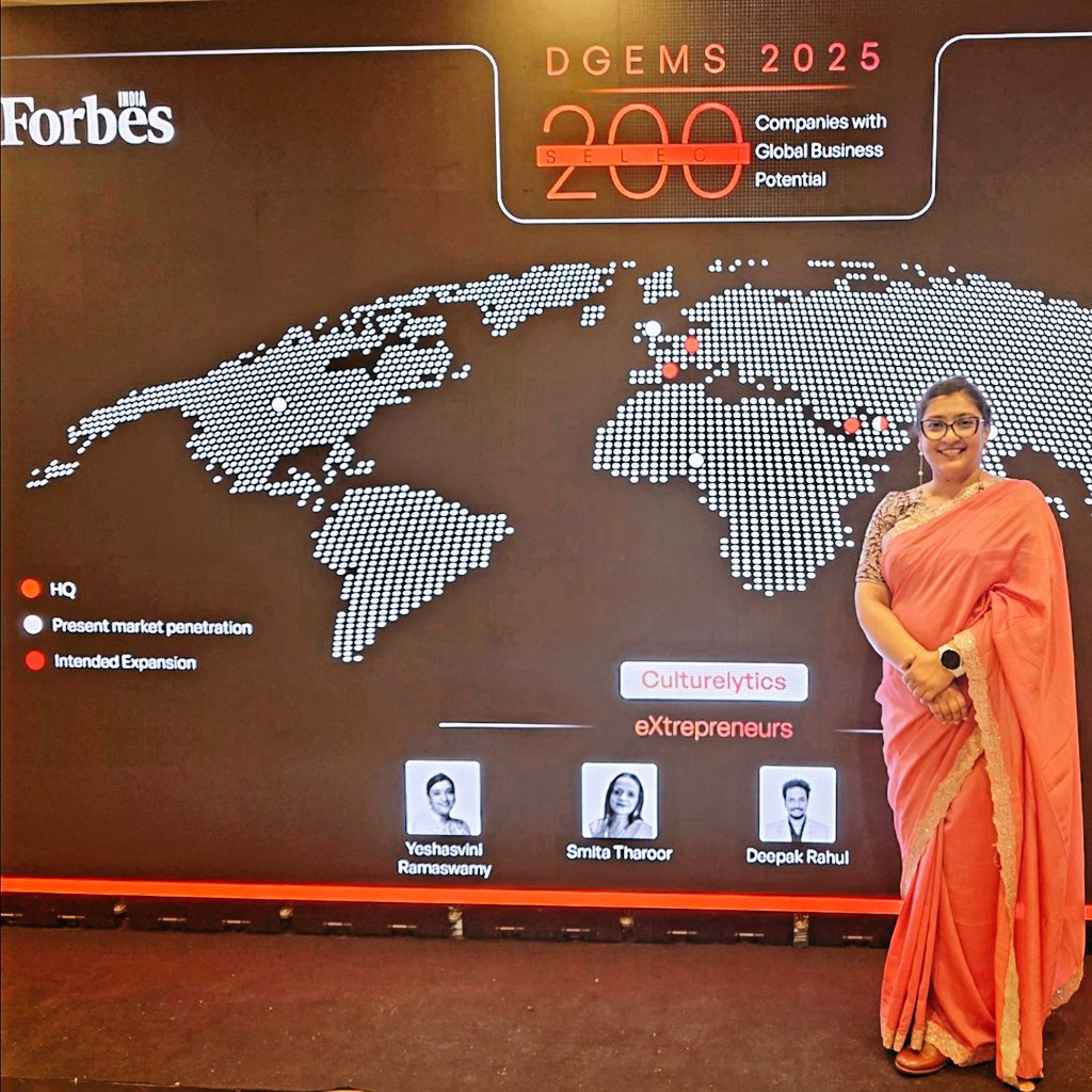 Yeshasvini's tweet photo. Honoured to see @CulturelyticsAi recognised globally. From a spark in a London park to leading #culturetech, we hatve shown that culture can be measured, transformed, and scaled with rigour. This vision is ours, and we are just getting started. #CCQ #ESG #India #AI #responsibleAI