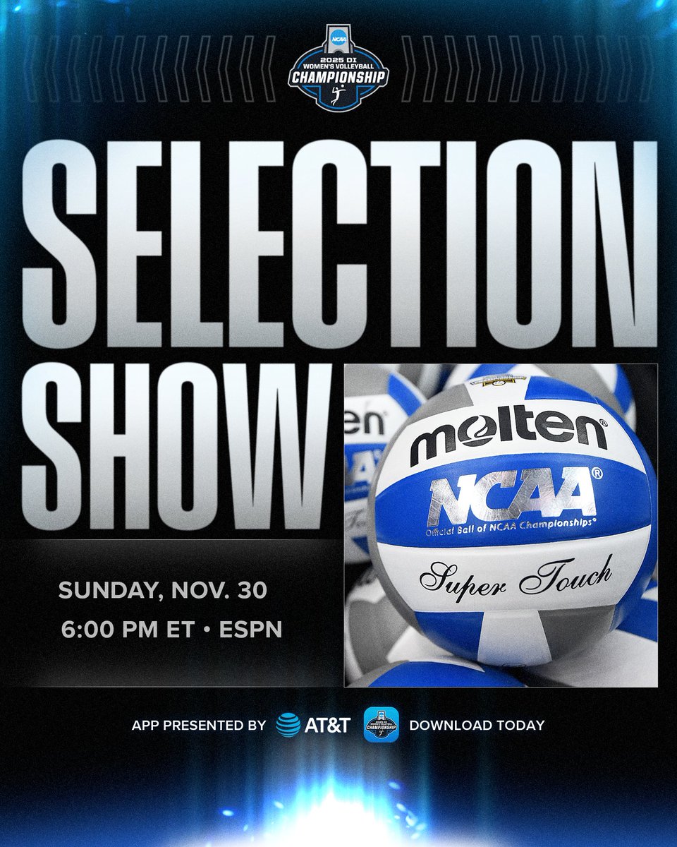 NCAAVolleyball's tweet image. 🚨SELECTIONS ARE TONIGHT 🚨

DI Women&apos;s Volleyball Selection Show
⏰ 6:00 PM ET
📺 ESPN
📲 on.ncaa.com/WVBApp
🎟️ on.ncaa.com/womens-volleyb…

#NCAAWVB