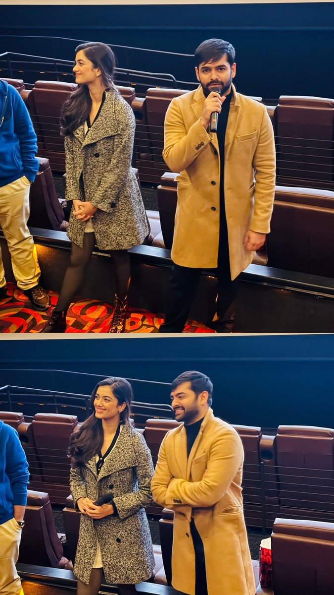 CineTalksRaju's tweet image. #RAmPOthineni and #BhagyashriBorse with cool gesture from the promotions of #AndhraKingTaluka visiting theatre to meet the fans and interacting with them in the celebrations mood