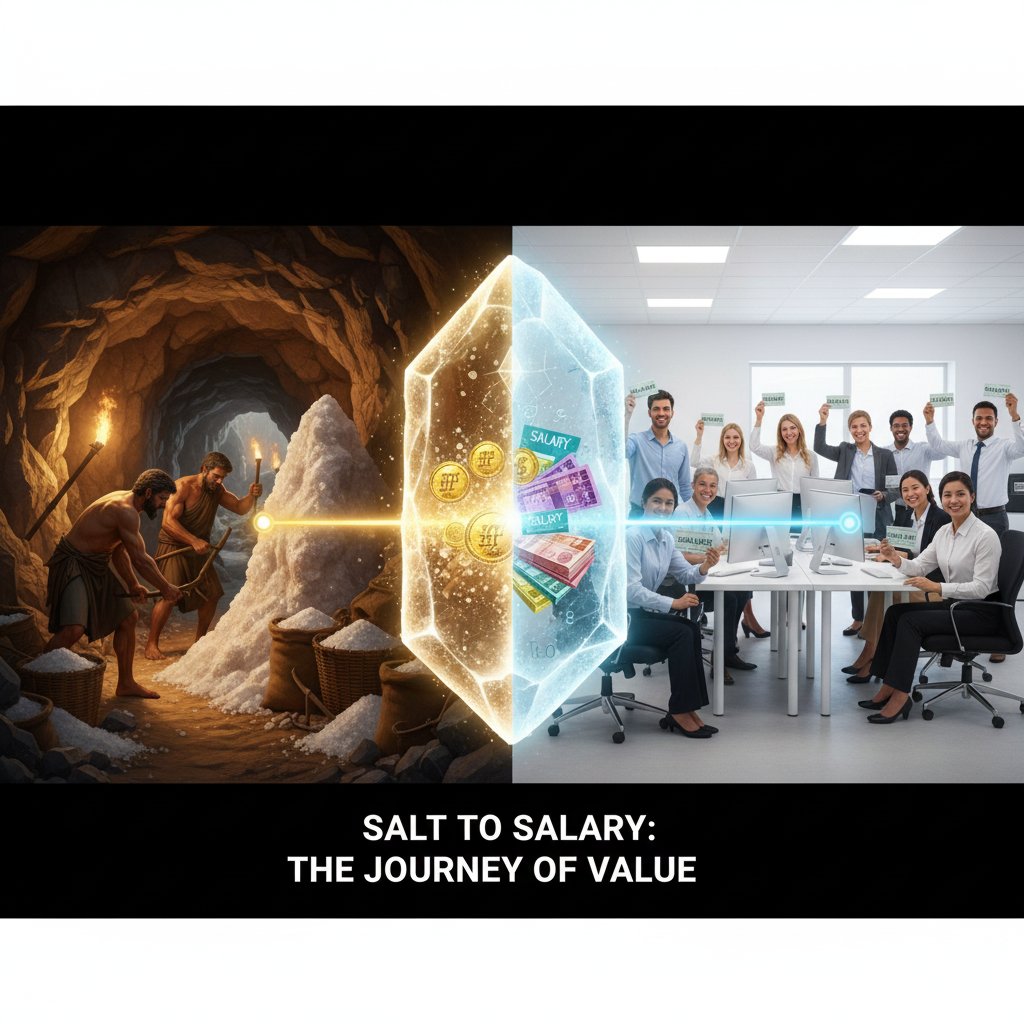 (पार्ट 1)
🧂 नमक: 
वो सफेद सोना जिसने दिया दुनिया को 'वेतन' का ख़्याल!

आज हम आपको एक ऐसी चीज़ की इतिहासिक कहानी सुनाने जा रहे हैं जो आपकी रसोई में मौजूद है 
लेकिन इसका इतिहास आपको हैरान कर देगा

क्या आप जानते हैं कि आज जिस नमक को हम मुफ्त समझते हैं 
वह कभी सोने से भी ज़्यादा