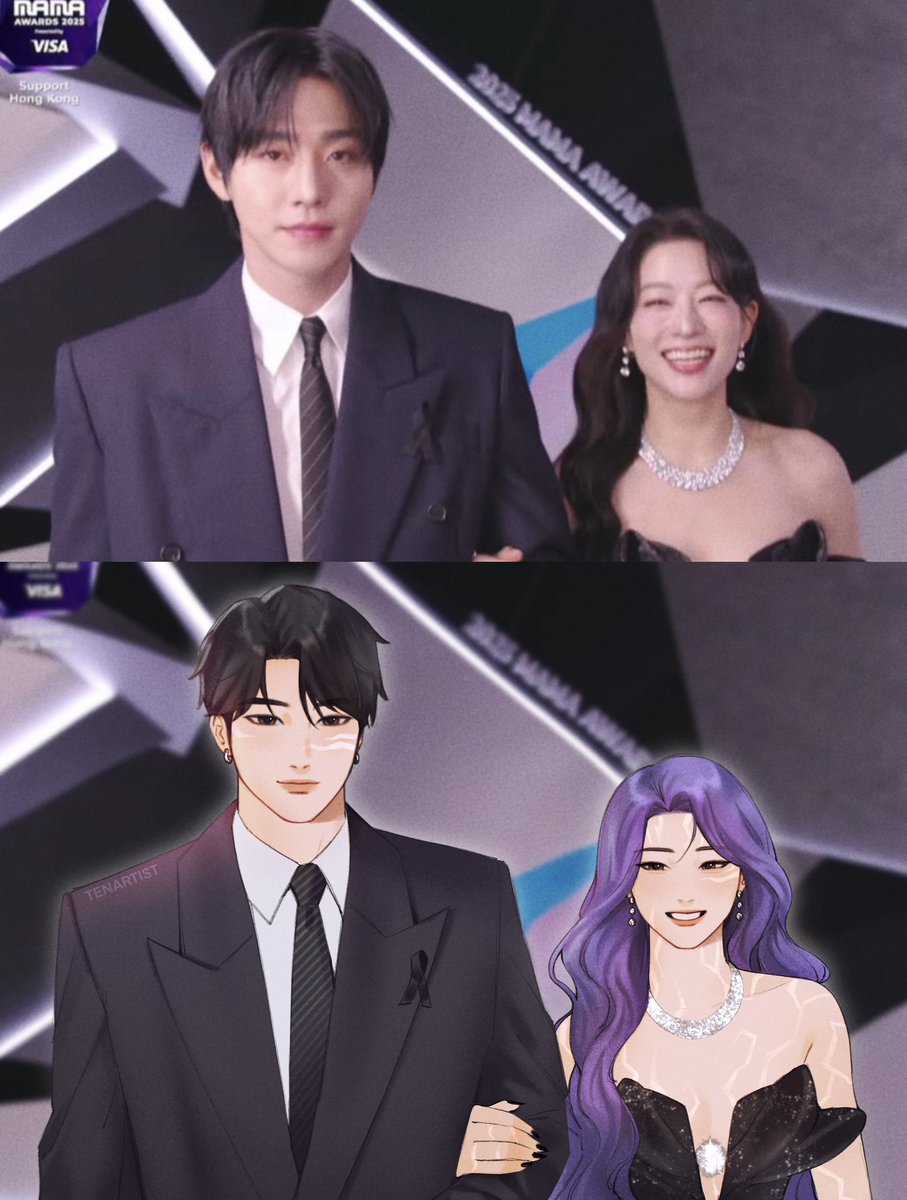 tenartistt's tweet image. jinu &amp;amp; rumi today at MAMA 💜
#KPOPDEMONHUNTERS #rujinu