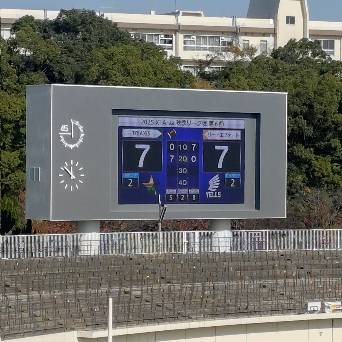 oc_comie's tweet photo. #万博記念競技場
#X1Area 
#TriAxisJStars
#リードエフォートエールズ
エールズ前半終了間際のFGトライも
その返しの自陣エンドゾーン手前のインターセプトも確実に力付けてる証拠。
何とかArea初勝利を!!
JStars 7 - 7 エールズ https://t.co/WCI4UOoQNm