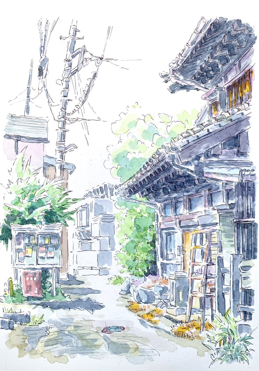 真昼の掲示板 #水彩 #watercolor