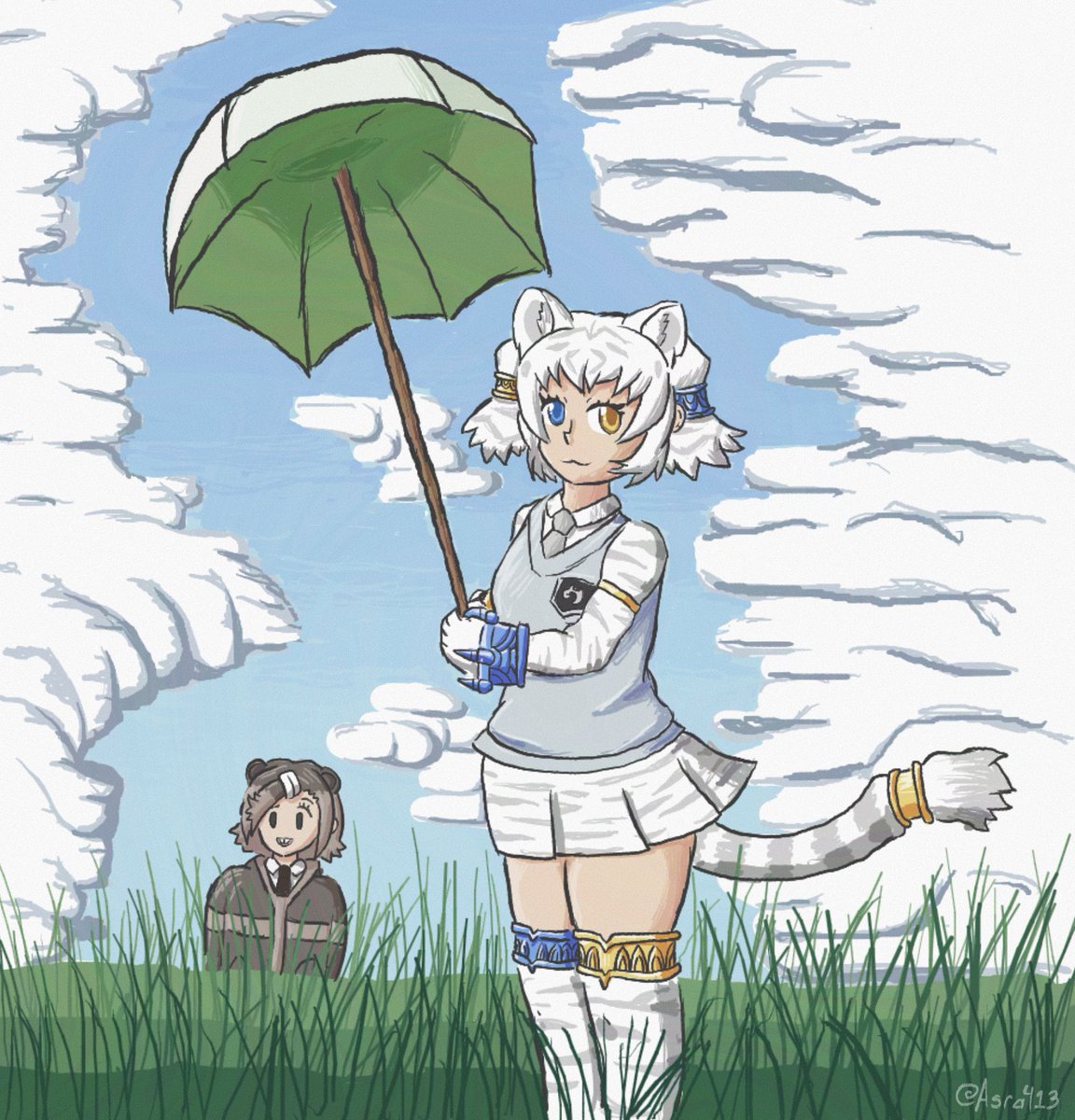 Shared canvas results.

Byakko with a parasol, made after Claude Monet.

Also partially inspired by the song Byakkoya no Musume.