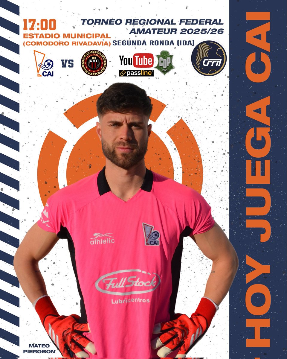 ¡𝗛𝗢𝗬 𝗝𝗨𝗘𝗚𝗔 𝗖𝗔𝗜!

🏆 Torneo Regional 2025/26
🗓️ Región Patagónica - 2da Ronda | Ida
⚽️ CAI 🆚 Independiente (Pto San Julián, Santa Cruz)
🕘 17.00
🏟️ Estadio Municipal
📌 Comodoro Rivadavia
📺 Comodoro de Primera (Passline🏷 $9200)
passline.com/eventos/cai-vs…

 #DaleCAI 🔶🔷