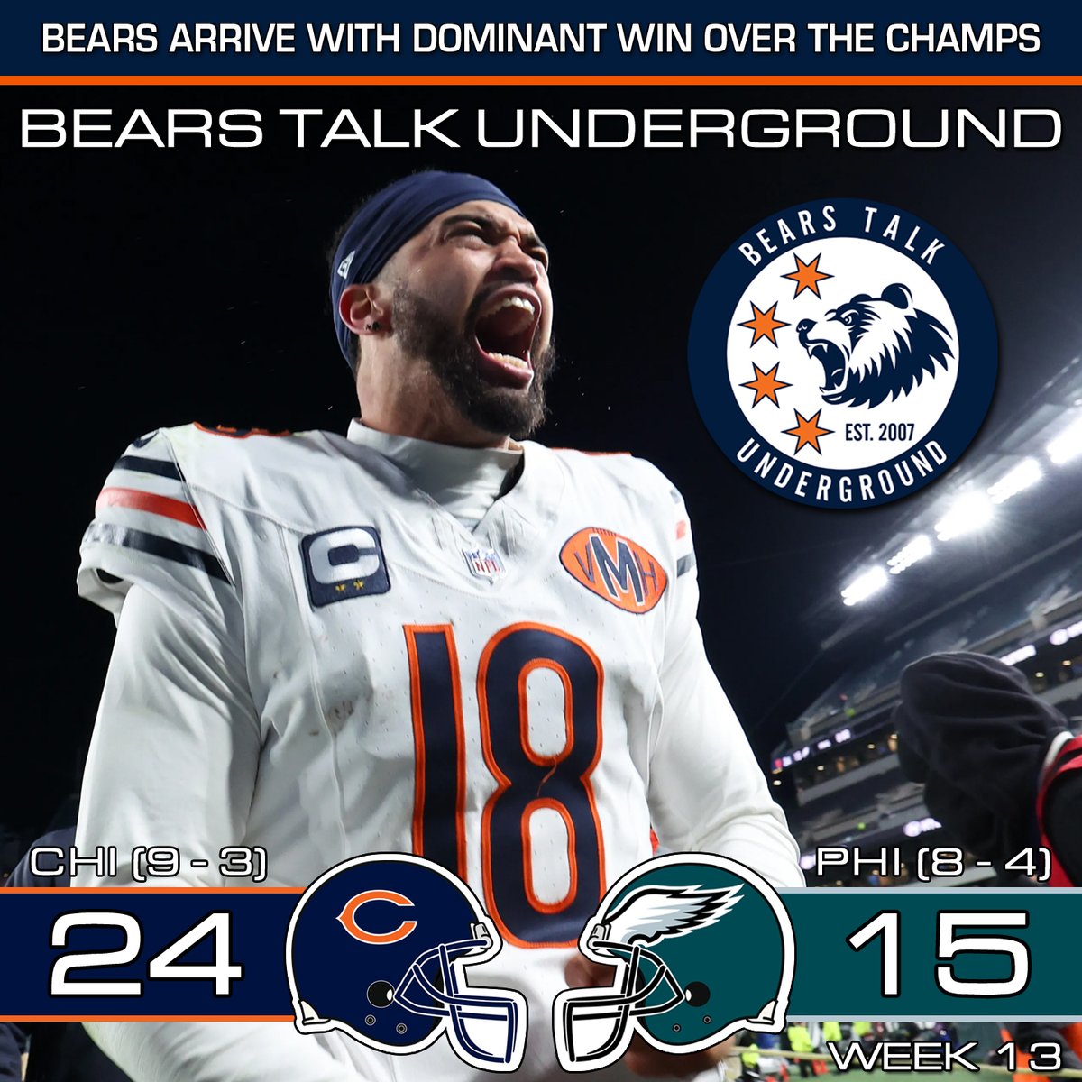 ***NEW PODCAST***

Hear <a href="/BTU_Larry/">Bears Talk Underground</a> share his thoughts and feelings about the Bears Week 13 win on the road over the Eagles!!

All of that plus Knee Jerk Reactions on Spotify or shows.audiocdn.com/s/radicalcompa…

#Bears #Eagles #Week13