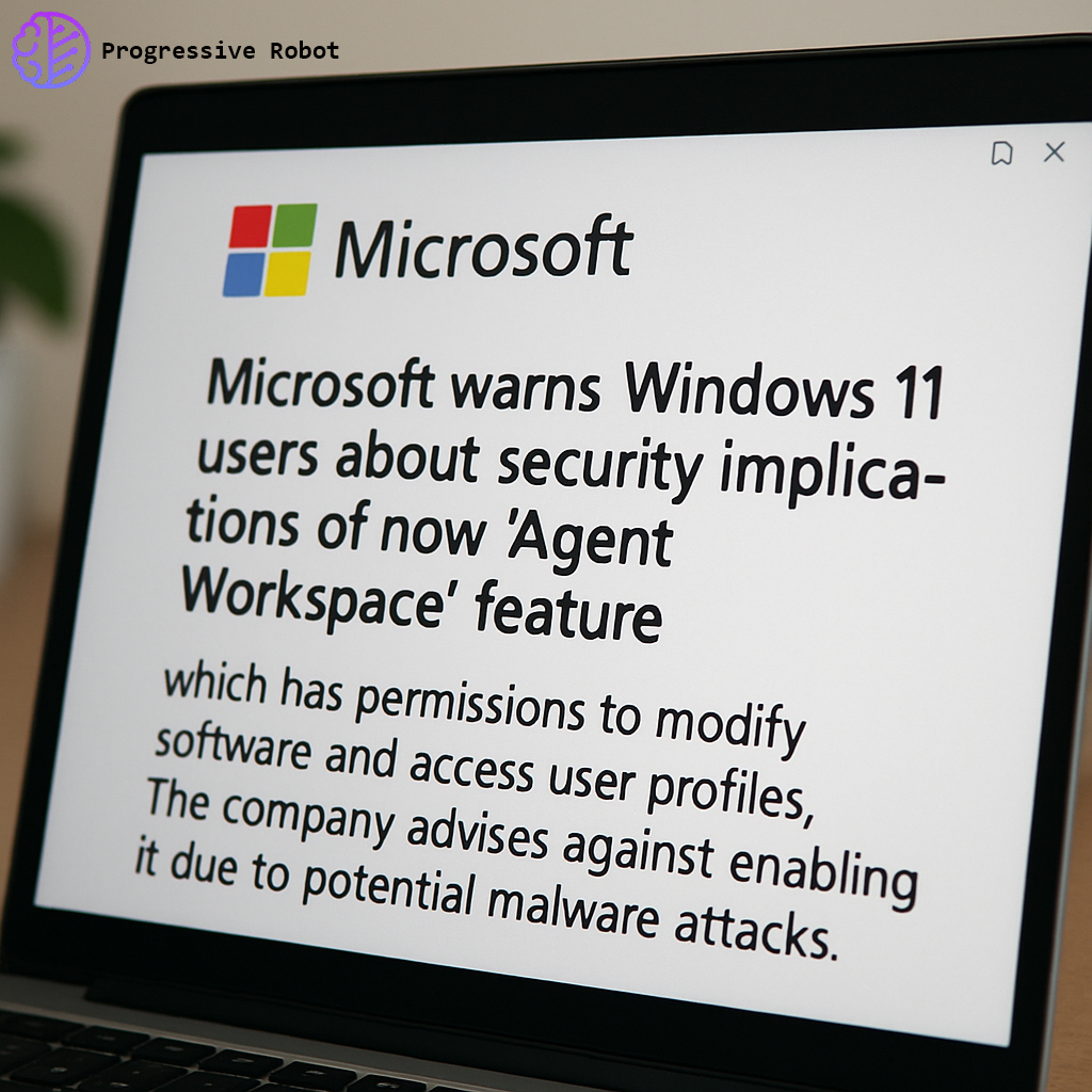 ProgresiveRobot's tweet image. Microsoft warns Windows 11 users about the security implications of the new &quot;Agent Workspace&quot; feature, which has permissions to modify software and access user profiles. The company advises against enabling it due to potential malware attacks. 
#Windows11 #AIsecurity