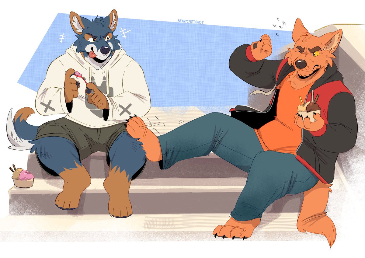 Sepiawolf's tweet image. A nice day to enjoy some ice cream 🍨

🎨: @BennyCartoonist