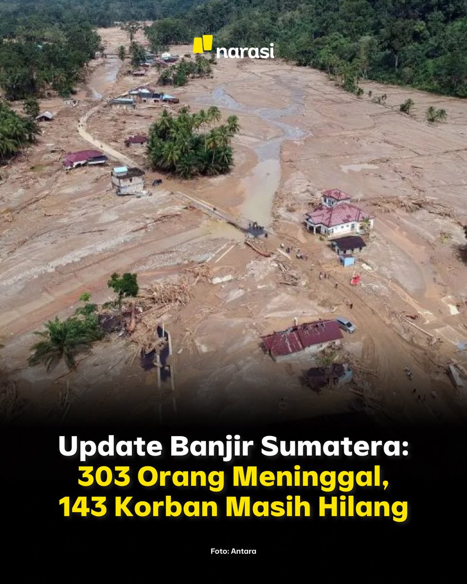 Badan Nasional Penanggulangan Bencana (BNPB) melaporkan, total korban meninggal dunia akibat banjir bandang dan tanah longsor di Aceh, Sumatera Utara, dan Sumatera Barat, mencapai 303 orang hingga Sabtu (29/11/2025) sore.

Kepala BNPB, Suharyanto, menyebut korban meninggal dunia