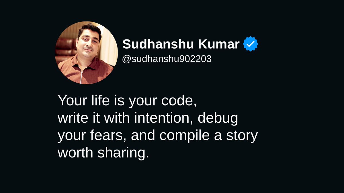 09sudhanshukuma's tweet image. Your life is like a complex code, with each day offering a chance to write it intentionally, aligning with your values and aspirations. Confront fears like you would debug errors, clearing your path. Overcome challenges to create a narrative uniquely yours, full of resilience and…
