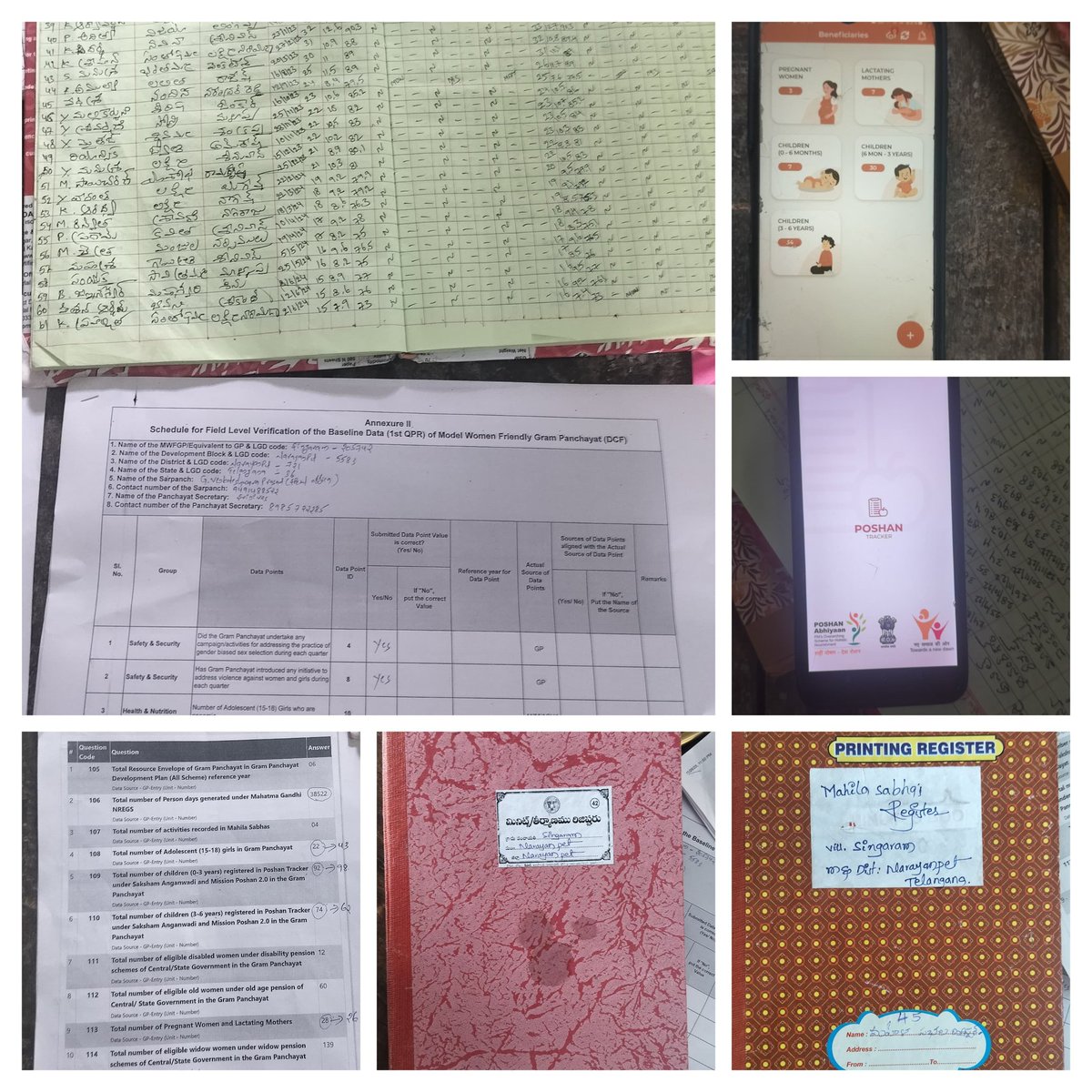PCMGPCs's tweet image. Validated Q1 data of Model Women-Friendly GP, Singaram (Narayanapet Cluster). Validated portal data with department registers in presence of line staff including Panchayat Secretary, ANM, AWW, Headmaster &amp;amp; MGNREGA FA.
— Dharmarapu Mahesh, PRA, Telangana
 #MoPR #ModelGP