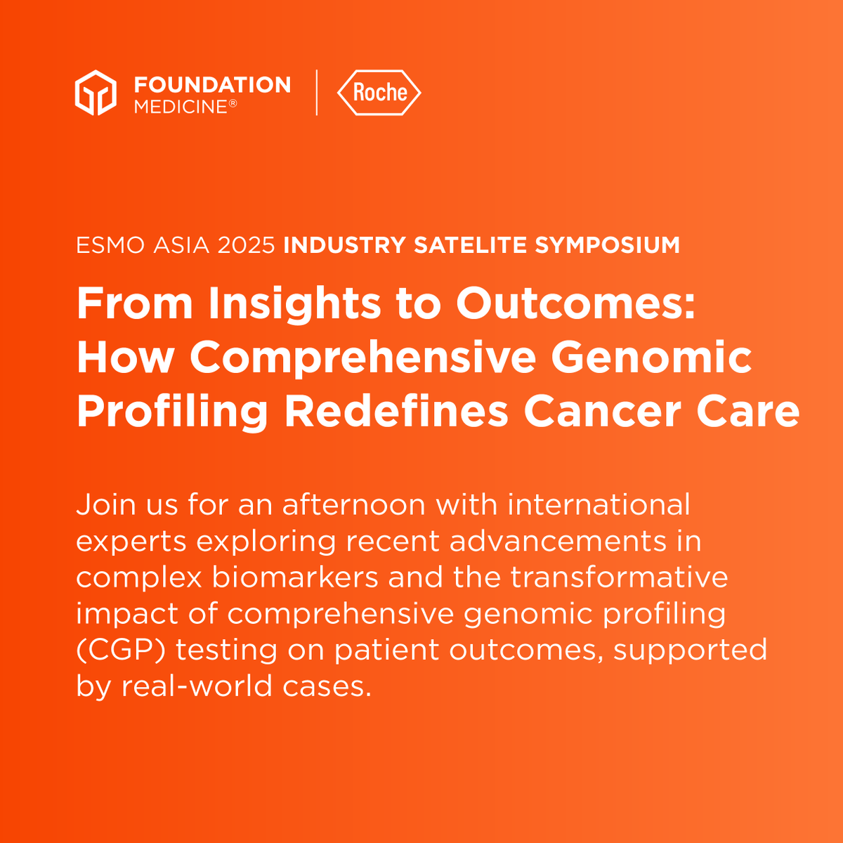 FoundationATCG's tweet photo. Join us for an industry satellite symposium at #ESMOAsia25 “From Insights to Outcomes: How Comprehensive Genomic Profiling Redefines Cancer Care.” Learn more below! 

Connect with our team at this year’s meeting: https://t.co/rR58kJ0MWL https://t.co/v6fciMJqOZ