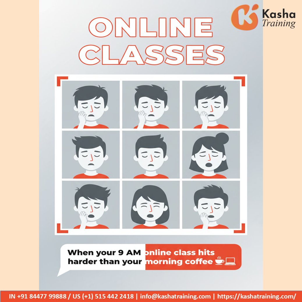 KashaTraining's tweet photo. 9 AM online classes hit harder than Monday mornings 😴💻
That moment when the whole Zoom grid looks like a “sleepy student wallpaper” 😂☕
Tag someone who joins class half-asleep!
#onlineclasses #Memes #StudentLife #relatable #EdTechHumor #MorningClass #KashaTraining https://t.co/TMExIwb61t