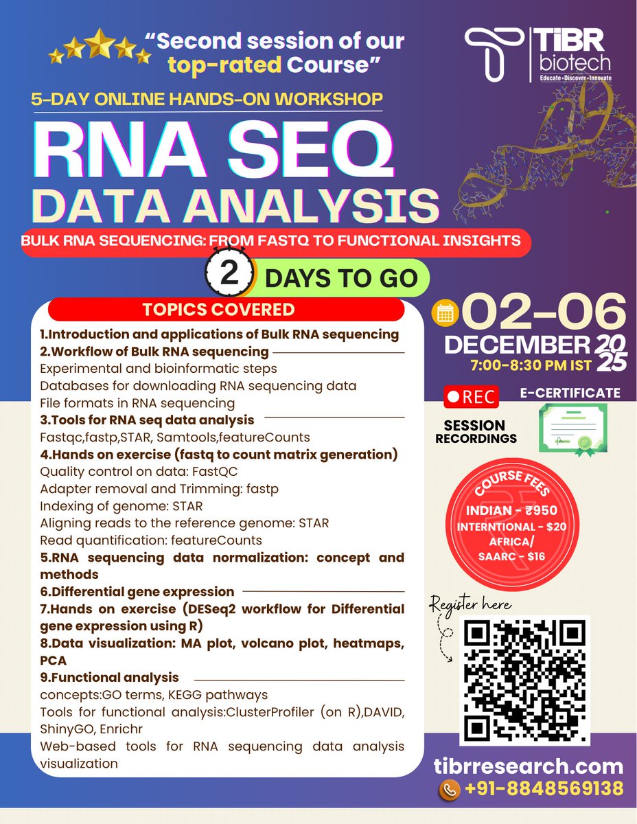 DrNobleKKurian's tweet image. 𝐒𝐓𝐀𝐑𝐓𝐈𝐍𝐆 𝐈𝐍 𝟐 𝐃𝐀𝐘𝐒..𝐃𝐎𝐍&apos;𝐓 𝐌𝐈𝐒𝐒 𝐓𝐇𝐄 𝐎𝐏𝐏𝐎𝐑𝐓𝐔𝐍𝐈𝐓𝐘. .
🧬 𝗛𝗮𝗻𝗱𝘀-𝗢𝗻 𝗕𝘂𝗹𝗸 𝗥𝗡𝗔 𝗦𝗲𝗾𝘂𝗲𝗻𝗰𝗶𝗻𝗴 𝗪𝗼𝗿𝗸𝘀𝗵𝗼𝗽!
👉 More Details &amp;amp; Registration: lnkd.in/gpC6xmTk
#RNAseq #Bioinformatics #DataAnalysis #geneexpression