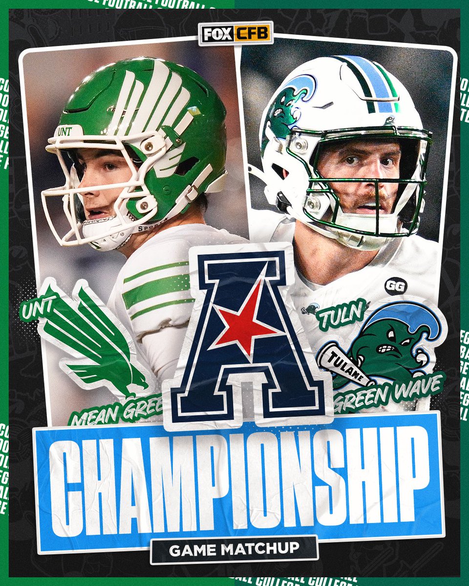CFBONFOX's tweet image. The American Conference Champ game is SET 🙌

Who you got in this one, @MeanGreenFB or @GreenWaveFB? 🟢🌊
