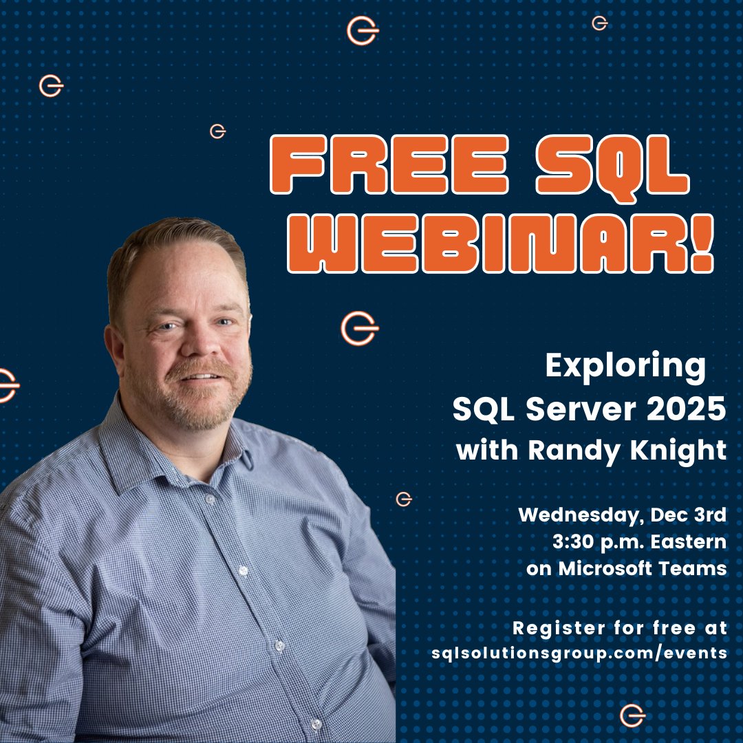 SQLGroup's tweet image. Register to attend this free virtual event at na2.hubs.ly/H01CYmV0
#microsoftpartner #it #informationtechnology #coding #programming #sqlserver #sql #codelife #sqlserver #sql #sql2025 #microsoft #mssqlserver #mssql2025