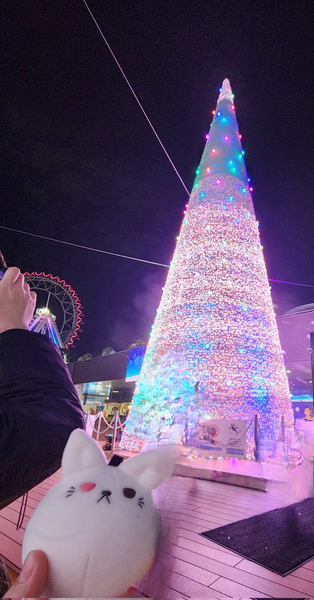 R_A_M_U_1114's tweet image. @makkuro_usagi_h  さんのポップアップ私が行けない代わりに彼氏にお願いして買ってきてもらいました🐱
めちゃくちゃ可愛い……
大事にします✨
受け取った時、ちょうどイルミネーションもやってたので一緒に撮ってみました🎄