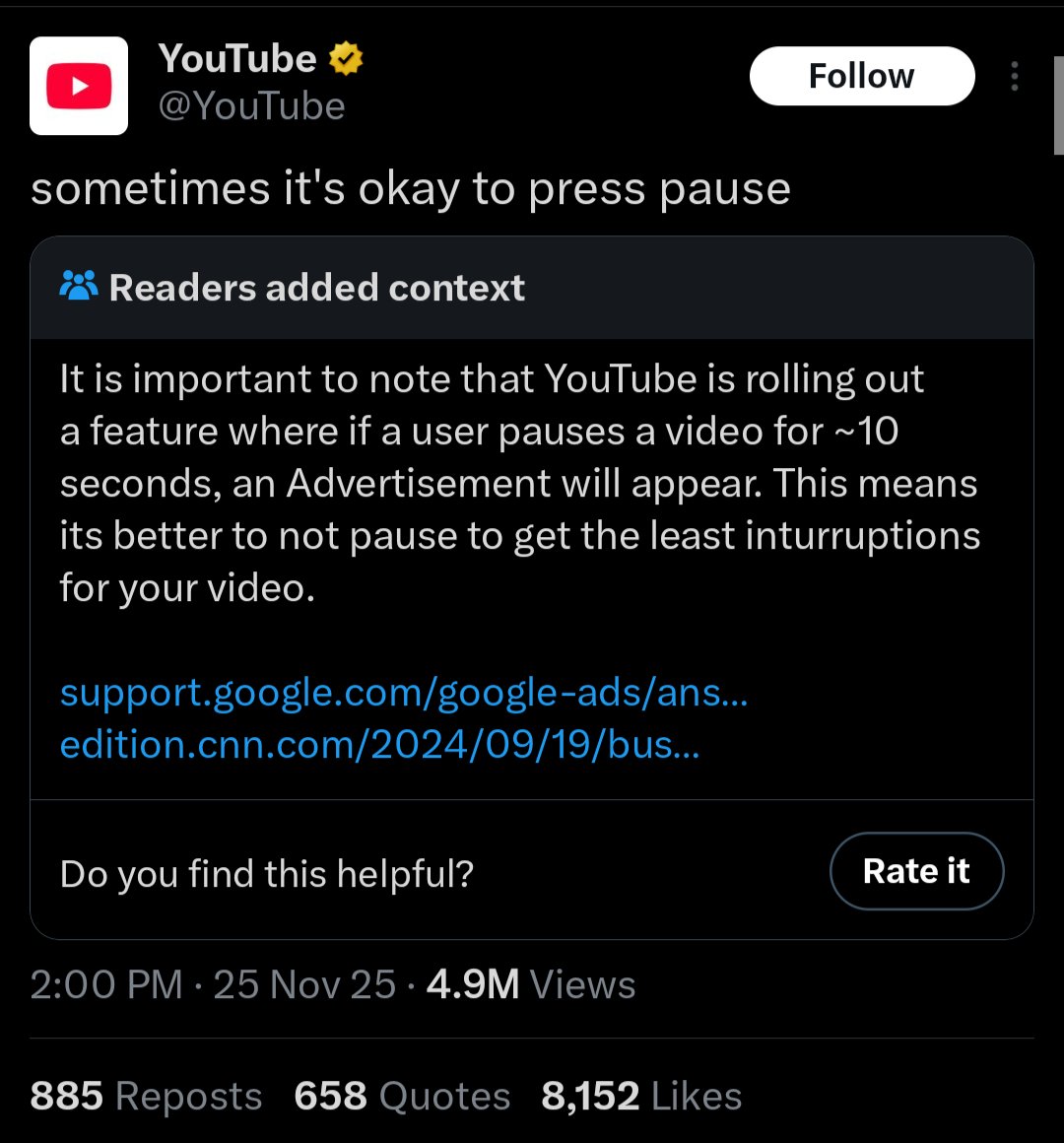 CyberKnight1's tweet image. @YouTube is getting absolutely roasted by Community Notes this week. Will they learn anything from this?
People need to start posting on @rumblevideo and @OdyseeTeam , if for no other reason than to give YouTube some competition and force them to shape up.