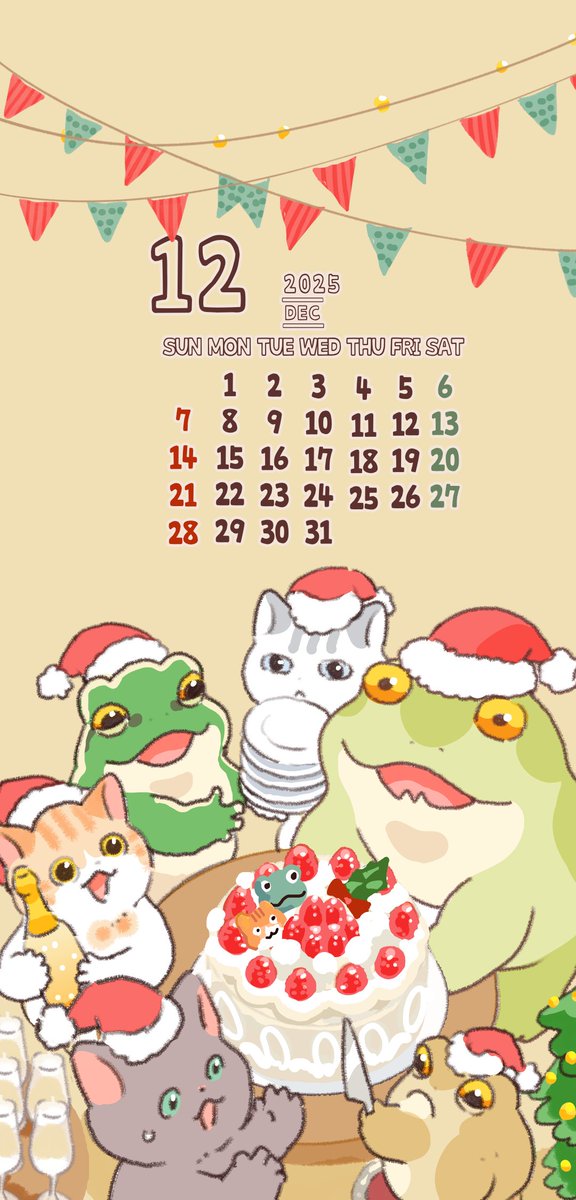 たろう専用 12月22日まで 12月の無料壁紙です🐸🐱🎄🎂 保存してご利用ください📅