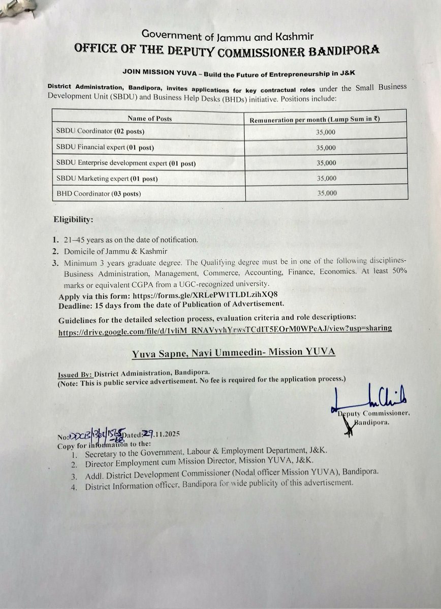 deccbandipora's tweet photo. Join Mission YUVA. Apply for different positions through the following Google link:
https://t.co/wEnoMFDja7 https://t.co/jzzxihiIPF
