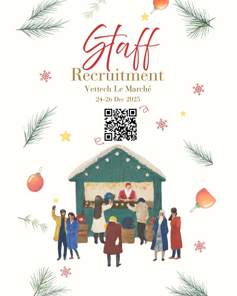 Smovettech_ku's tweet image. Ho Ho Ho ~🎅🎄
📣 เปิดรับสมัคร staff โครงการตลาดนัดนิสิต Vettech Le Marchè 

📆 วันที่ 24-26 ธันวาคม 2568
⏳ ช่วงเวลา 16.00-20.30 น.

ฝ่ายที่เปิดรับสมัคร
-ฝ่ายลงทะเบียน
-ฝ่ายดําเนินงาน
-ฝ่ายร้านอาหารมินิสบายปาก 

docs.google.com/forms/d/e/1FAI…

#เทคนิคการสัตวแพทย์ #vettechku #vettech