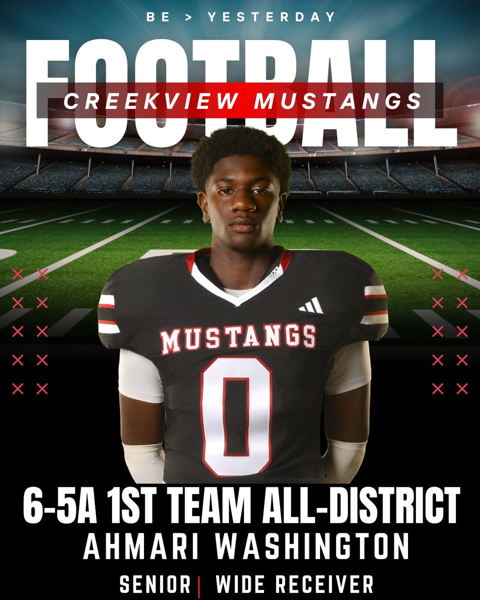 🏈 2025 6-5A 1st Team All-District WR 🏈

Congrats to Ahmari Washington!
🔥35 Recs | 810 Yds | 10 TDs
🔥265 Return Yds | 2 TDs
💥Key contributor to school-record 9 wins
🎥Highlights: hudl.com/video/3/182552…
#CreekviewFootball #AllDistrict #txhsfb <a href="/RamirezCoach/">Michael Ramirez</a> <a href="/PutterRenee/">Renee Putter</a>