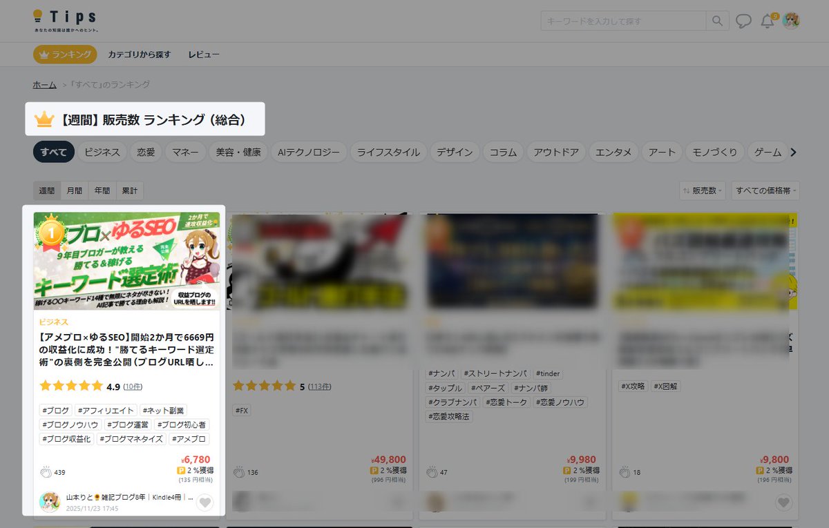 りとさんのTipsがなんと全体で1位！ 目から鱗のノウハウがたっぷり