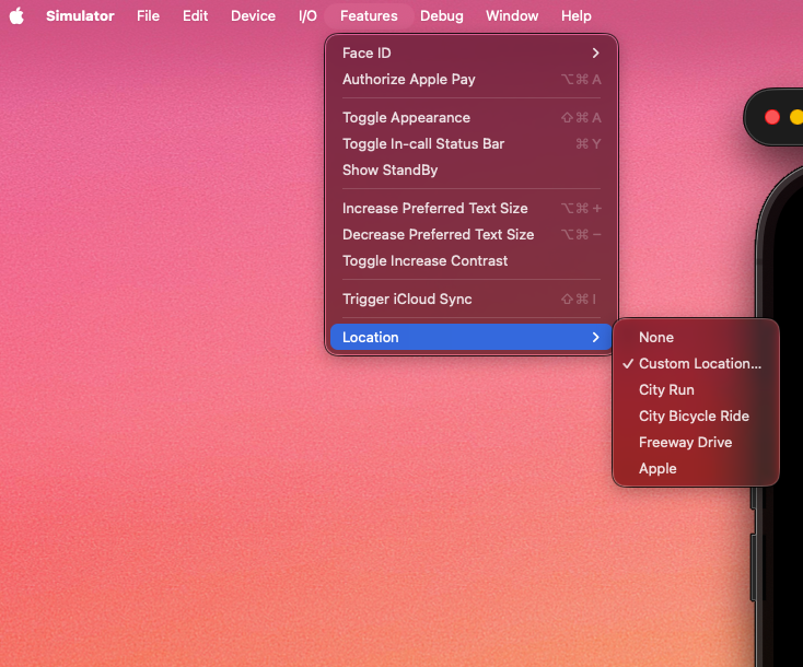 azamsharp's tweet image. When working with location aware apps, you can use Location feature on the simulator and &quot;simulate location&quot; on Xcode. 

* No need to travel to different countries just to test the app 😅

#iosdev #swiftui