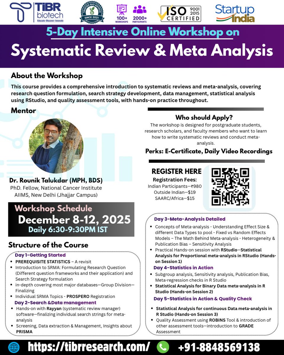 DrNobleKKurian's tweet image. 📊 𝗠𝗮𝘀𝘁𝗲𝗿 𝗦𝘆𝘀𝘁𝗲𝗺𝗮𝘁𝗶𝗰 𝗥𝗲𝘃𝗶𝗲𝘄 &amp;amp; 𝗠𝗲𝘁𝗮-𝗔𝗻𝗮𝗹𝘆𝘀𝗶𝘀 𝘄𝗶𝘁𝗵 𝗥𝗦𝘁𝘂𝗱𝗶𝗼!
Elevate your research career! Join the Intensive Online Workshop on Systematic Review &amp;amp; Meta-Analysis lnkd.in/gx_KkARc
#SystematicReview #MetaAnalysis #SRMA #phdlife