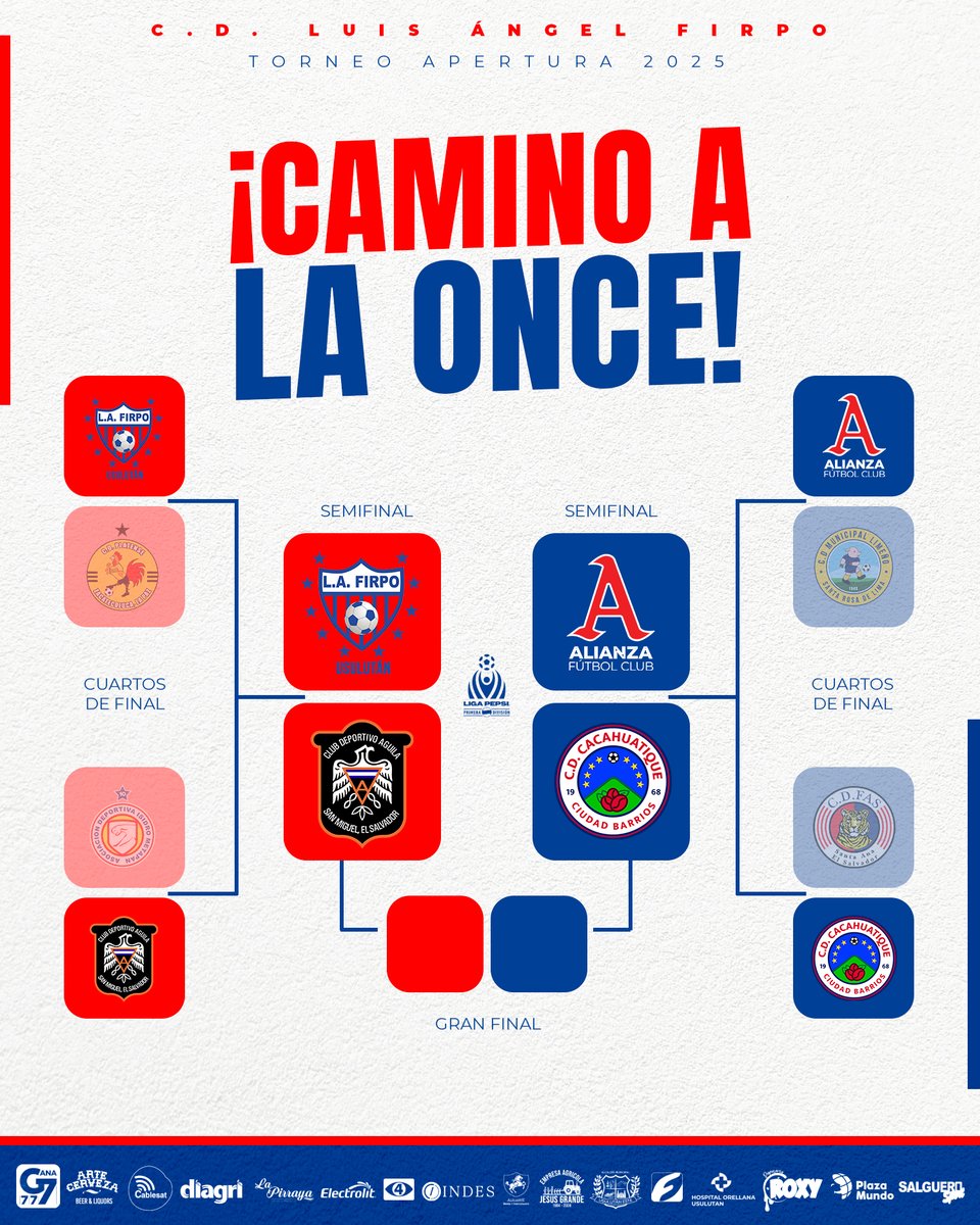 cdlafirpo_sv's tweet photo. ¡NUESTRO CAMINO A LA ONCE!🔴⚪🔵🔥
Un paso más cerca del objetivo, ¡Vamos equipoooooo!👊

#Semifinales #Apertura2025 #VamosPorLaOnce https://t.co/eNYVgjg03s
