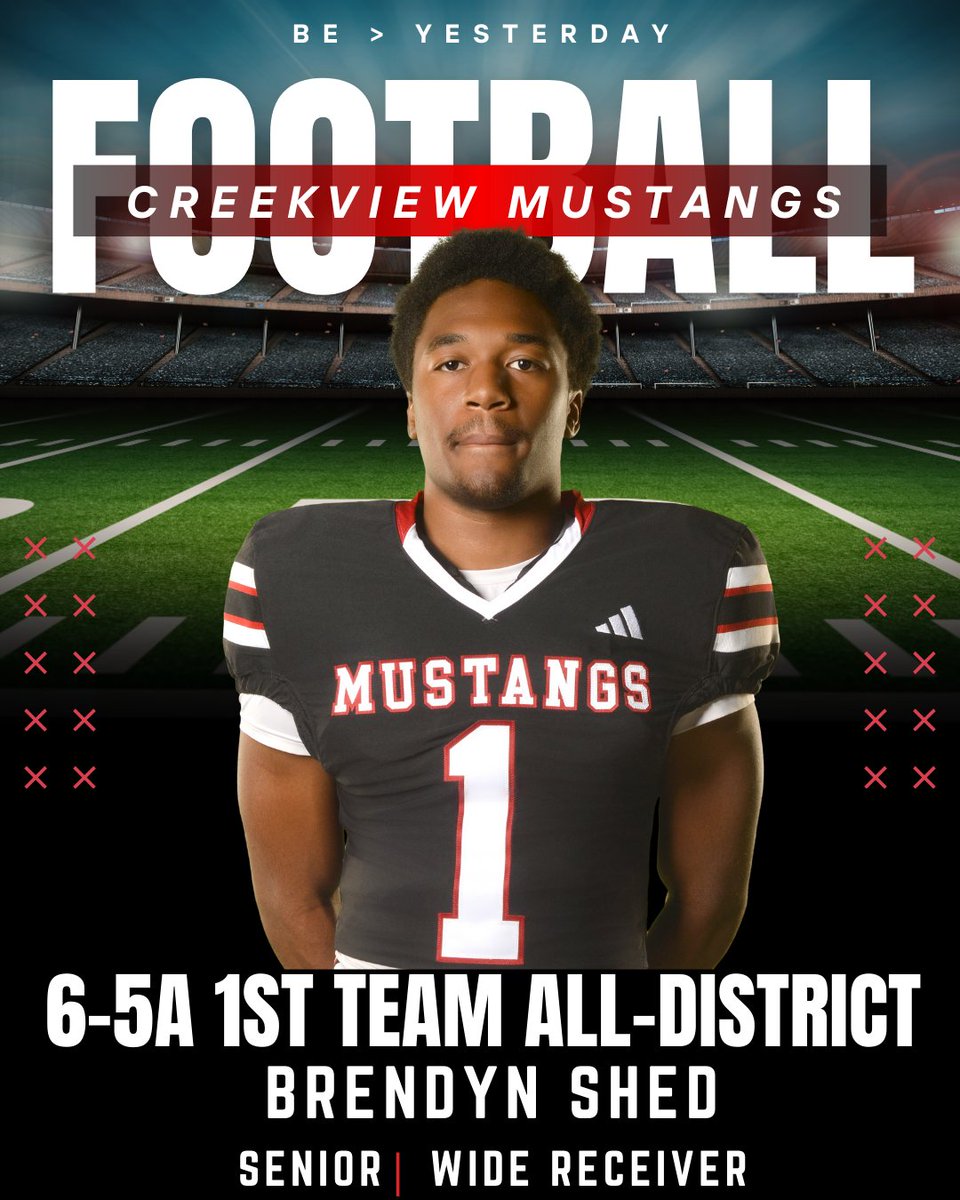🏈2025 6-5A 1st Team All-District WR🏈

Congrats to Brendyn Shed! 
🔥 45 Recs | 688 Rec Yds | 8 TDs
🔥 739 Rush Yds | 9 TDs
💥 Huge impact in school-record 9 wins
🎥 Highlights: hudl.com/v/2SppBB
#CreekviewFootball #AllDistrict #TXHSFB <a href="/RamirezCoach/">Michael Ramirez</a> <a href="/PutterRenee/">Renee Putter</a>