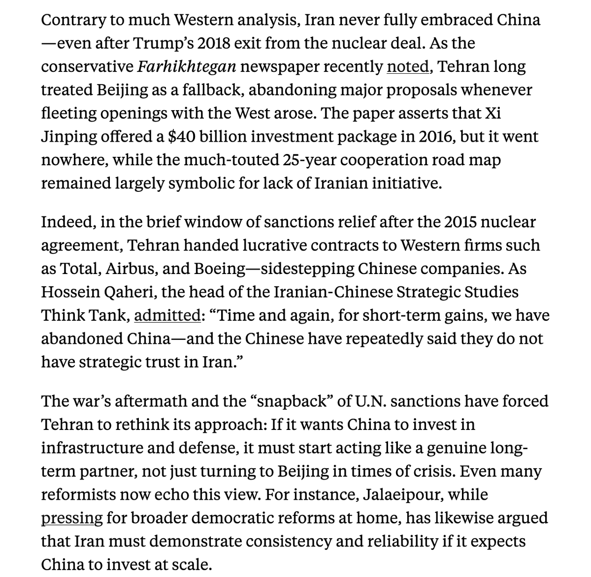 이란은 무능하고 중국과 협력할 의지도, 생존을 위해 싸울 의지도 없기 때문에 (솔직히 합리적인 의심입니다) 아무것도 얻지 못할 겁니다. 이란에 기술을 넘기면 이스라엘과 미국에도 넘기게 됩니다. 정신분열적이고 반역적인