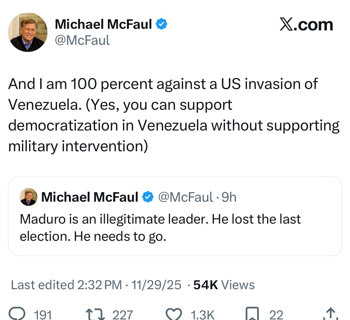 adamjohnsonCHI's tweet image. god tier liberal imperialism here. In the context of Trump and his neocon allies openly plotting and cheerleading an attack on Venezuela, McFaul promotes both the central premise and the goal but then feigns indignation at the suggestion he supports the thing obviously happening