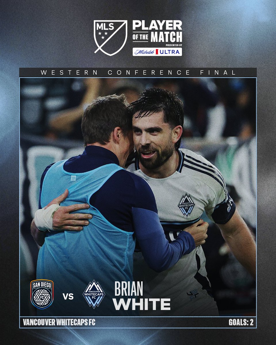 MLS's tweet image. A Conference Final brace.✌️

Brian White&apos;s two goals secures the Western Conference title and Player of the Match honors. // @MichelobULTRA