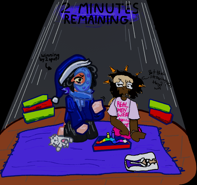 wtse_musical's tweet photo. Sun and Moon, two queer little idiots, play Queer Candyland as they miss their cue. Kidding, this is intermission. (Yes, this is canon.)
    [#WTSE #MoonWTSE #SunWTSE #Sleepover #Intermission] https://t.co/UirwU1uI9Z