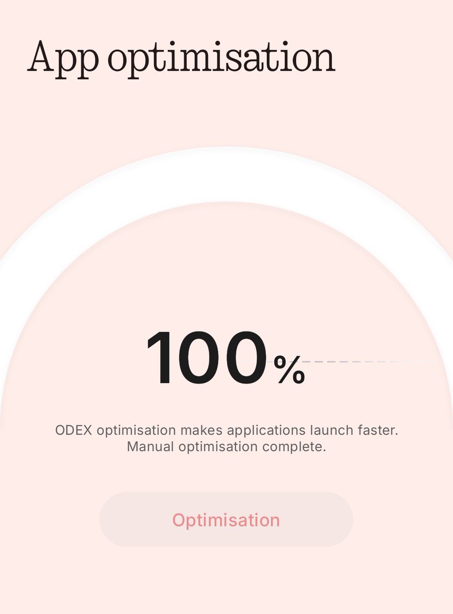 KorothArjun's tweet image. App Optimisation: It aims to make the device smoother after updates by optimising installed apps.

Settings -&amp;gt; Apps -&amp;gt; App Optimisation.

What it does is creates and optimises ODEX files to speed up app launches. While this is an older method, it does work.