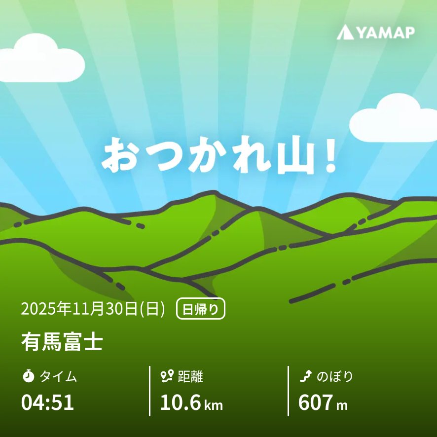 heptan_7's tweet photo. 有馬富士を山歩しました「おつかれ山！」 #YAMAP #無事下山 #山歩しよう https://t.co/rhDnAgmneR
