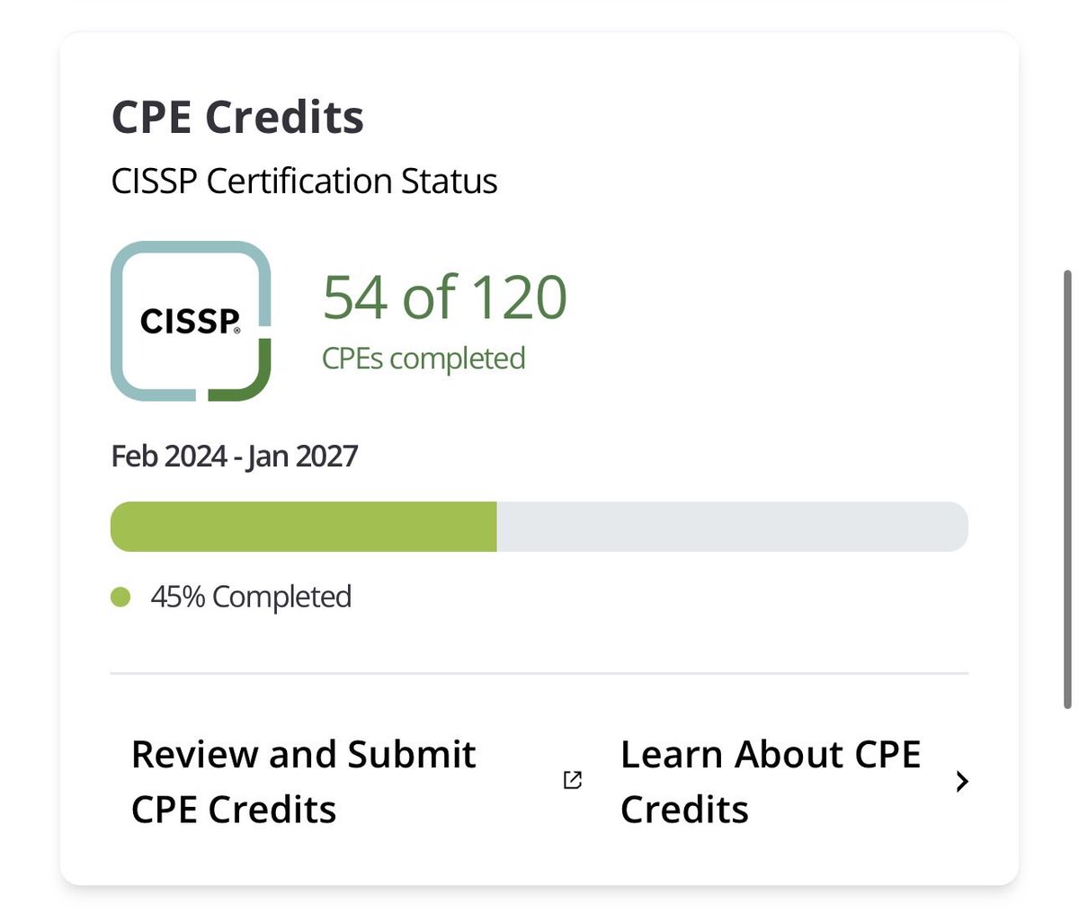 mokkeda's tweet image. 地道にCPEを登録し続けてようやく半分くらいまで来ました。まだ先は長い… #CISSP