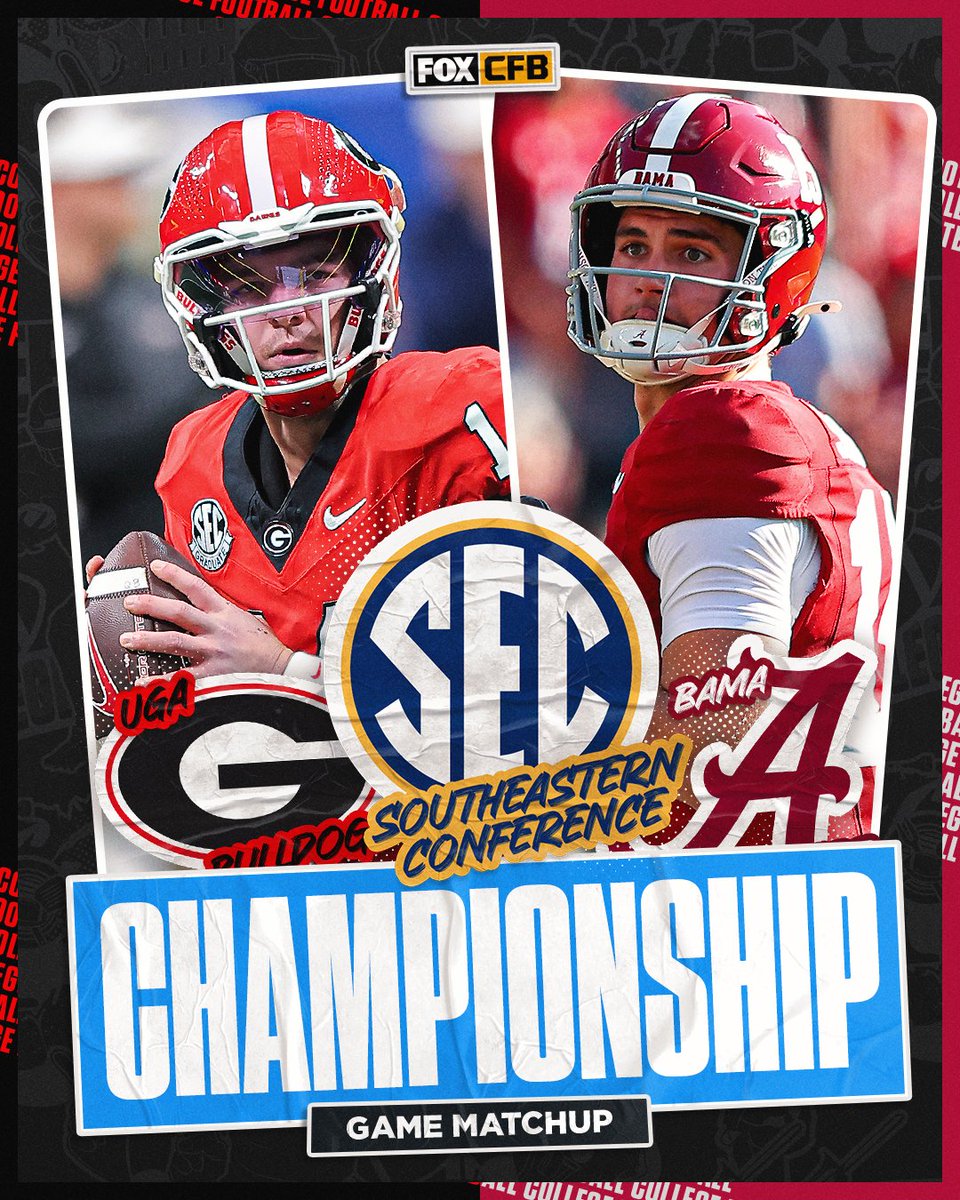 CFBONFOX's tweet image. THE SEC CONFERENCE CHAMP GAME IS LOCKED IN 🐘🐶

Who are you rooting for in this one, @GeorgiaFootball or @AlabamaFTBL?